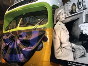 The bus made famous by civil rights pioneer Rosa Parks sits on display at The Henry Ford Museum in Dearborn, Michigan.