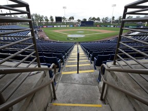General view of American Family Fields stadium in Phoenix, spring training home of the Milwaukee Brewers, following MLB's decision to suspend all spring training games due to the coronavirus, on March 12, 2020.