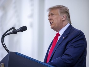 President Donald Trump delivers remarks during a news conference at the North Portico at the White House on September 7, 2020 in Washington.