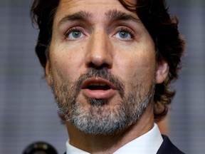 Canada's Prime Minister Justin Trudeau speaks during a news conference at a Cabinet retreat in Ottawa, Ontario, Canada September 14, 2020.