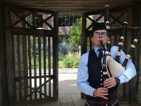 Cameron Dawson performs at a Pop-up Piper event at Upper Fort Garry in Winnipeg on Sunday, Sept. 6, 2020.