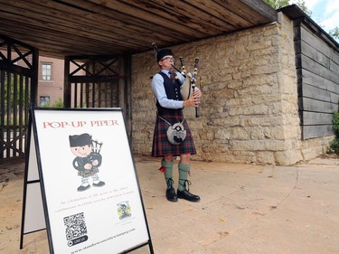 Cameron Dawson performs at a Pop-up Piper event at Upper Fort Garry in Winnipeg on Sunday, Sept. 6, 2020.