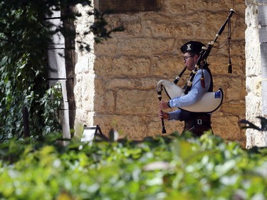 Cameron Dawson performs at a Pop-up Piper event at Upper Fort Garry in Winnipeg on Sunday, Sept. 6, 2020.