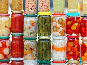 Pickled vegetables in mason jars ready for winter