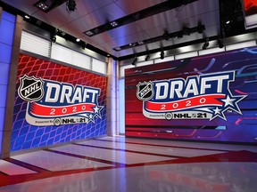 SECAUCUS, NEW JERSEY - OCTOBER 06: Signage during the first round of the 2020 National Hockey League (NHL) Draft at the NHL Network Studio on October 06, 2020 in Secaucus, New Jersey. (Photo by Mike Stobe/Getty Images)