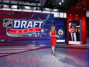 With the 10 overall pick of the 2020 NHL draft, Cole Perfetti from Saginaw of the OHL is selected by the Winnipeg Jets at the NHL Network Studio on Tuesday, Oct. 6, 2020 in Secaucus, N.J..