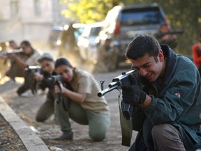 Volunteers and reservists, who wish to join the Karabakh Defence Army to fight against Azerbaijani forces during the ongoing military conflict over the breakaway region of Nagorno-Karabakh, take part in a military training course in Yerevan on October 22, 2020.