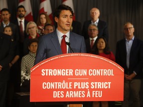 Prime Minister Justin Trudeau at a gun control announcement in 2019.