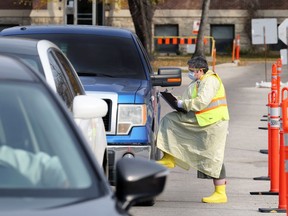 Lineups were short at the COVID-19 drive-thru testing site on Main Street in Winnipeg on Sunday.