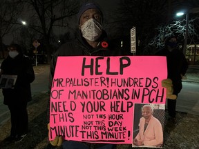 People gathered at the Maples Personal Care Home on Wednesday evening to lobby for improve care.
James Snell/Winnipeg Sun