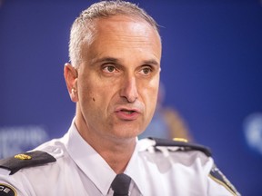 Inspector Max Waddell speaks to the media about the dismantling of an interprovincial drug network at a press conference at the Winnipeg Police Service headquarters in Winnipeg on Thursday, Nov. 5, 2020.
Pool photo