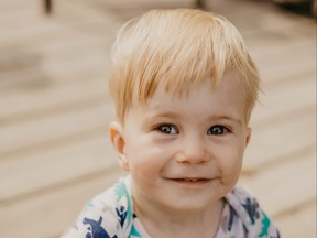 Two-year-old Davy, shown here in this handout image, has been asking his mom where his prosthetic arm is. It was stolen from his mother's vehicle Tuesday night in a Winnipeg neighbourhood. THE CANADIAN PRESS/HO-Cynthia Bettencourt Photography