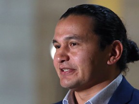 NDP Leader Wab Kinew speaks with media at the Manitoba Legislative Building in Winnipeg about the entire province moving to Code Red on Tues., Nov. 10, 2020. Kevin King/Winnipeg Sun/Postmedia Network