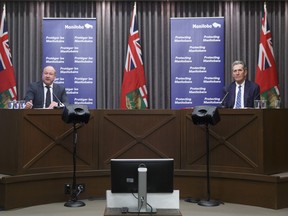MIKE DEAL / WINNIPEG FREE PRESS

Premier Brian Pallister and Dr. Brent Roussin, chief provincial public health officer, announce that the province will begin to implement its COVID-19 vaccination plan as early as next week, once the first doses of the Pfizer vaccine supplied by the federal government arrive in the province.

201209 - Wednesday, December 09, 2020.