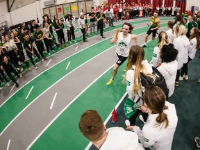 Athletes compete during the 2020 Canada West track and field championships at the University of Saskatchewan in Saskatoon on Feb. 22, 2020.