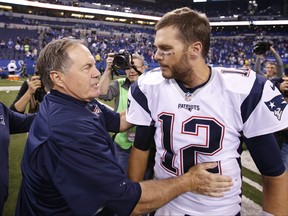 Patriots head coach Bill Belichick (left) and former quarterback Tom Brady made nine Super Bowl appearances together, wining six titles.