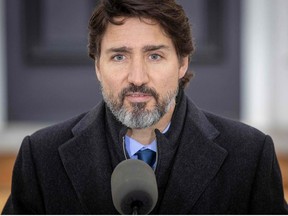 In this file photo taken on November 20, 2020 Canadian Prime Minister Justin Trudeau speaks during a Covid-19 pandemic briefing from Rideau Cottage in Ottawa.