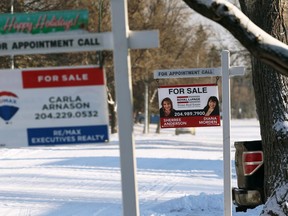 Real estate for sale signs on Betsworth Avenue in the Charleswood area of Winnipeg on Sunday, Dec. 13, 2020.