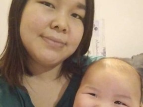 CP-Web.  Collette Nilaulak from Rankin Inlet, Nunavut,as shown in this handout image she provided,  gave birth to her son Cooper alone in a hospital room St. Boniface hospital in Winnipeg last October.