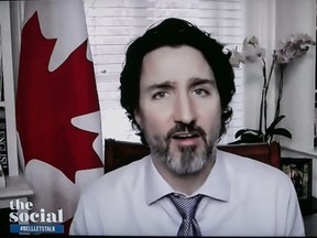 A frame grab of TV screen showing Justin Trudeau's appearance on The Social, Thursday, Jan. 28, 2021.