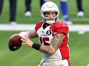 Chris Streveler of the Arizona Cardinals looks to pass during the first half against the Los Angeles Rams at SoFi Stadium on Jan. 3, 2021, in Inglewood, Calif.