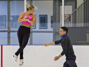 National champions Kirsten Moore-Towers and Michael Marinaro practise at the Wayne Gretzky Sports Centre in Brantford, Ont. on Nov. 17, 2020.
