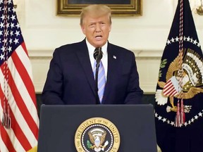 President Donald Trump gives an address, a day after his supporters stormed the U.S. Capitol in Washington, on Jan. 8, 2021.