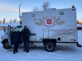 Barbara Bain (left) and Major Al Bain of the Flin Flon Salvation Army stand in front of the Critical Response Vehicle. The Critical Response Vehicle will be used to deliver food throughout the community and be available during emergencies.