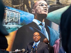 Reggie Wood during a news conference to present new evidence in the assassination of civil rights activists Malcolm X. on Feb. 20, 2021 in New York City.