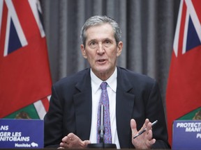 Premier Brian Pallister holds a COVID-19 update at the Manitoba Legislative building Wednesday, where among other things he said that Manitoba schools would not be available as polling stations if the federal government decided to hold a spring election. 

MIKE DEAL / WINNIPEG FREE PRESS / POOL