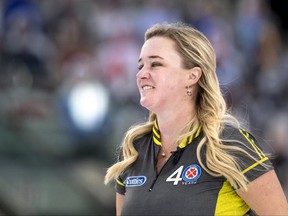Team Wild Card #1 skip Chelsea Carey in draw fourteen play, the Scotties, Scotties Tournament of Hearts 2021, the Canadian Women’s Curling Championship.



Special to Postmedia /Andrew Klaver /POOL