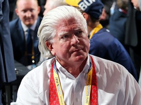 President of Hockey Operations for the Calgary Flames Brian Burke attends round one of the 2016 NHL Draft on June 24, 2016 in Buffalo, N.Y.