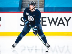 Jets centre Pierre-Luc Dubois, acquired two weeks ago in a blockbuster trade, finally skated for the first time at Bell MTS Place on Saturday.