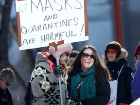 A group of apparent COVID deniers gathered at The Forks, in February, to protest quarantines, masks, and public health orders.