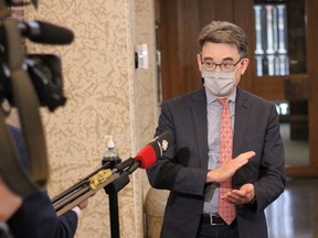 Winnipeg city councillor Brian Mayes (St. Vital) speaks to media on Tuesday, March 9, 2021.