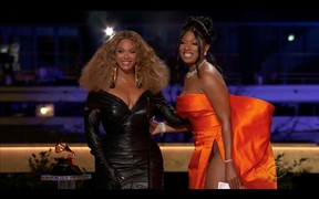 Megan Thee Stallion and Beyonce win the Grammy for Best Rap Performance for "Savage" in this screen grab taken from video of the 63rd Annual Grammy Awards in Los Angeles March 14, 2021.