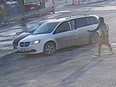 Winnipeg Police Service released an image of surveillance video showing a suspect holding a replica .177 calibre CO2 pistol designed to look like a Makarov semi-automatic handgun.