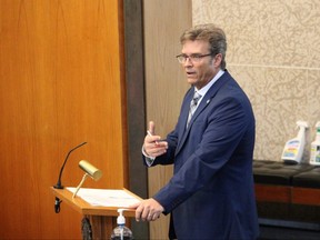 Winnipeg city councillor Kevin Klein offers feedback on the Winnipeg Transit Master Plan at city hall on Friday. 
James Snell/Winnipeg Sun