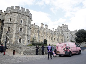 A flowers delivery van is seen outside Windsor castle April 13, 2021.