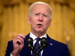 U.S. President Joe Biden delivers remarks on Russia at the White House in Washington, D.C. on April 15, 2021.