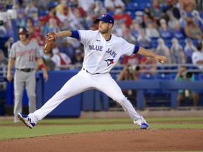 Blue Jays starting pitcher Steven Matz delivers during the third inning against the Washington Nationals at TD Ballpark on Wednesday, April 28, 2021 in Dunedin, Fla.