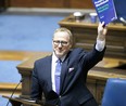 Scott Fielding, seen here presenting the 2021 budget resigned from his post as natural resources and northern development minister on Monday, June 6.