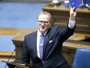 Scott Fielding, seen here presenting the 2021 budget resigned from his post as natural resources and northern development minister on Monday, June 6.