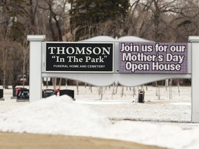 Thomson In the Park Funeral Home and Cemetery was the scene of a fatal shooting on April 16. Kevin King/Postmedia