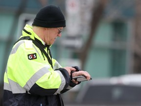A G4S security officer on duty in Winnipeg. The province has extended its additional enforcement personnel regulation to Sept. 30.