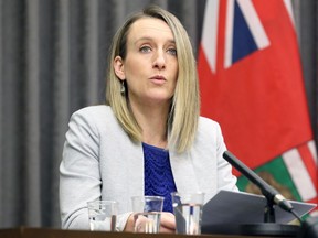 Dr. Joss Reimer, medical lead of the vaccine task force, speaks during a COVID-19 vaccination briefing at the Manitoba Legislative Building in Winnipeg on Wed., April 21, 2021. KEVIN KING/Winnipeg Sun/Postmedia Network