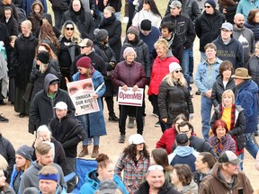 Crowd shot of an anti-mask rally at The Forks in Winnipeg on Sunday, April 25, 2021.