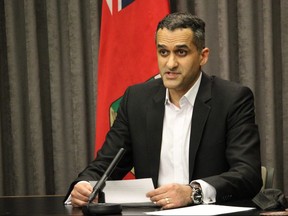 Dr. Jazz Atwal, acting deputy chief public health officer, provides a COVID-19 update at the Manitoba Legislative Building in Winnipeg on Friday, May 7, 2021.  
James Snell/Winnipeg Sun