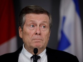 Toronto Mayor John Tory is pictured at a press conference on Feb. 20, 2021.