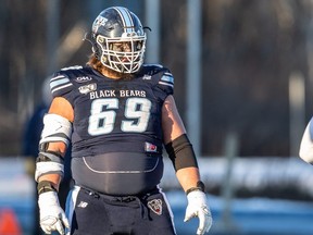 University of Maine offensive lineman Liam Dobson, who is transferring to Texas State for the 2021 season, was selected third overall by the Winnipeg Blue Bombers in the CFL draft on Tuesday.